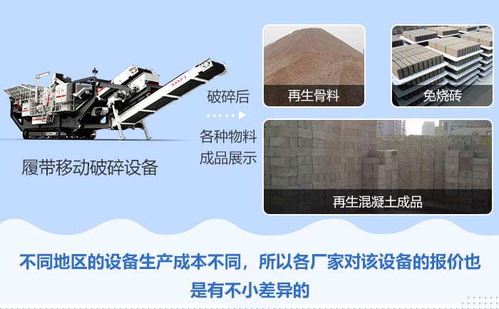 履帶式移動(dòng)破碎設(shè)備處理后的再生骨料、免燒磚、再生混凝土